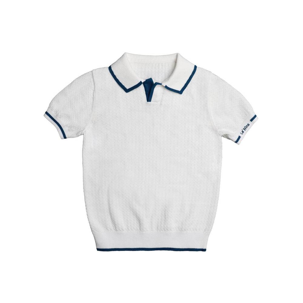 NEW BONJOUR boys trim logo sweater in white